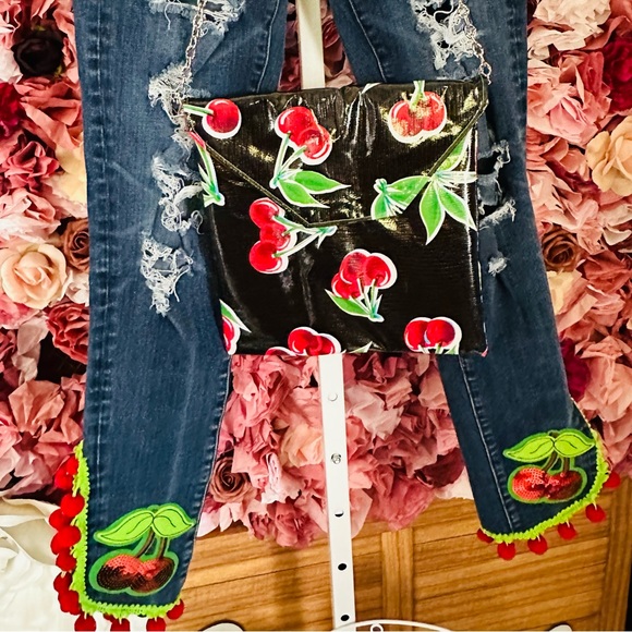 Upcycled American Eagle Cherry 🍒 Fest Jeggings Skinny’s - Picture 1 of 6